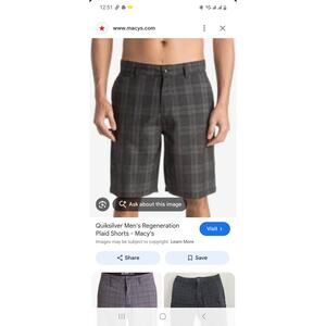 Quiksilver Plaid Chino Shorts Gray Twill Men’s 28 Surf Skate Gorpcore Streetwear